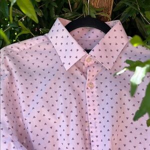 JF J.Ferrar Pink Casual Button Down Shirt with Polka Dots